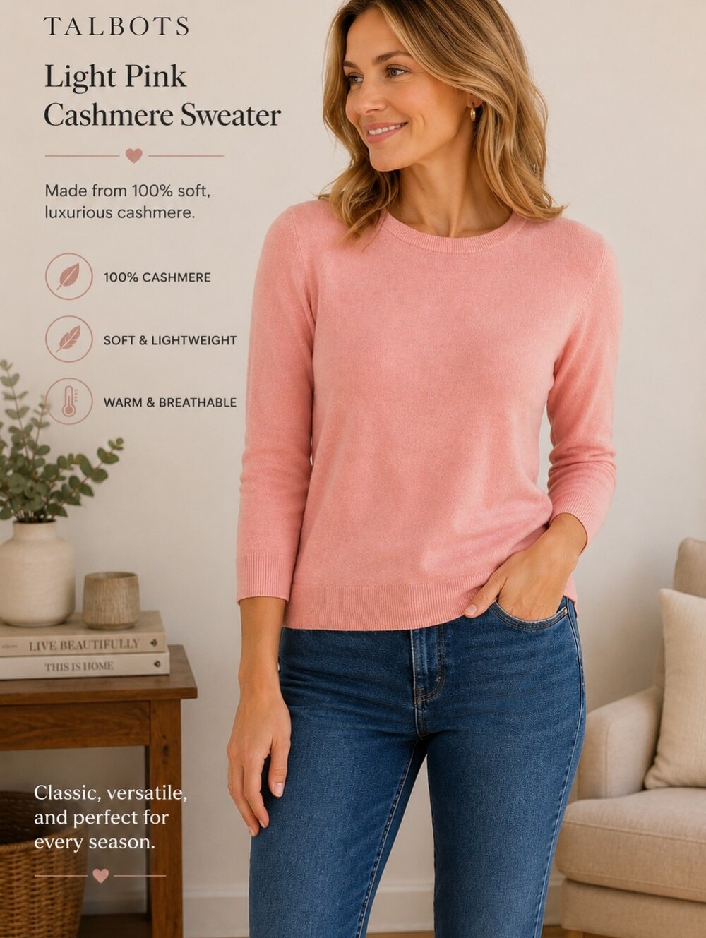Talbot's Light Pink Women's Cashmere Sweater